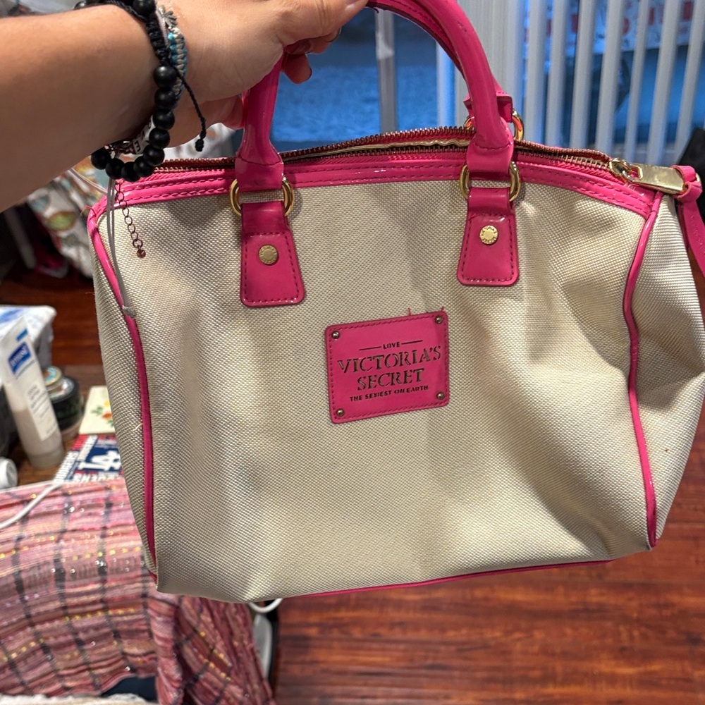 Victoria's Secret Cream Satchel with Pink Accents as is